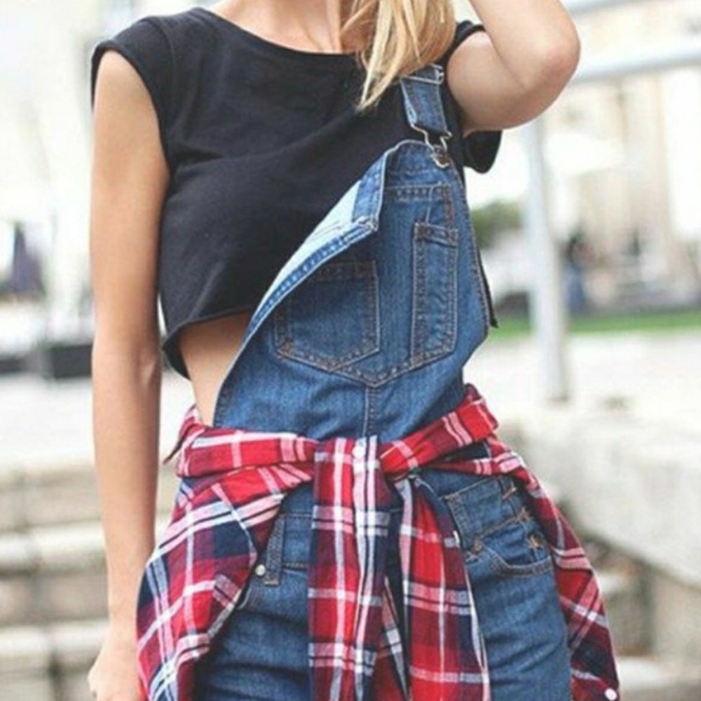 Denim overall shorts